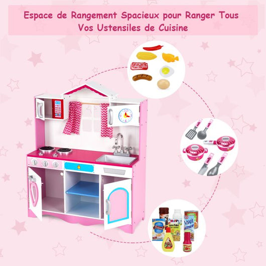 Cucina per bambini 3 anni+ 82 x 30 x 100,5 cm suono realistico, con microonde, lavello e divertente orologio rosa 20_0006452