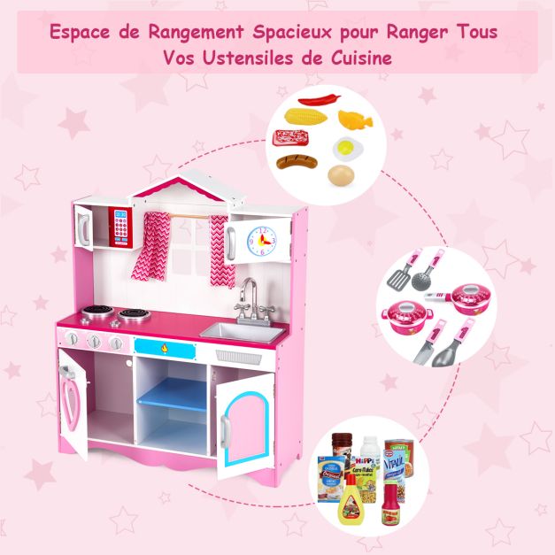 Cucina per bambini 3 anni+ 82 x 30 x 100,5 cm suono realistico, con microonde, lavello e divertente orologio rosa 20_0006452