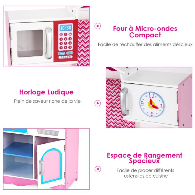 Cucina per bambini 3 anni+ 82 x 30 x 100,5 cm suono realistico, con microonde, lavello e divertente orologio rosa 20_0006452