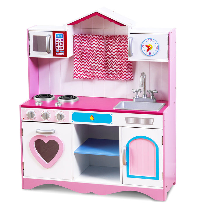 Cucina per bambini 3 anni+ 82 x 30 x 100,5 cm suono realistico, con microonde, lavello e divertente orologio rosa 20_0006452