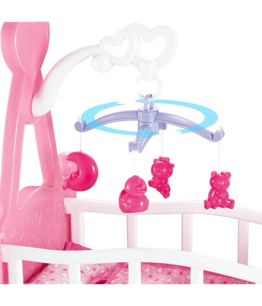 Culla Per Bambole Lettino Culletta Bambolotto Con Giostrina E Accessori Gioco         