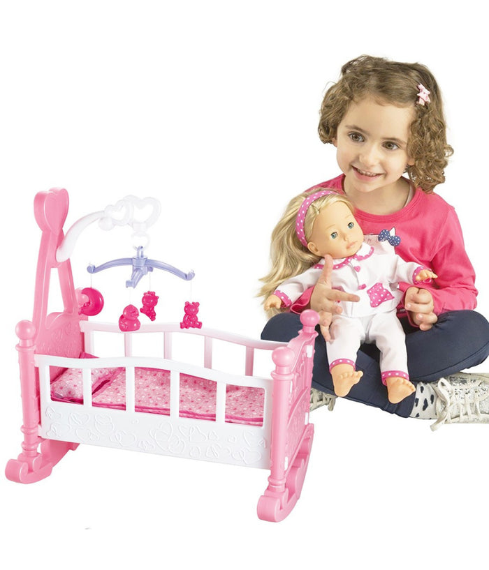 Culla Per Bambole Lettino Culletta Bambolotto Con Giostrina E Accessori Gioco         