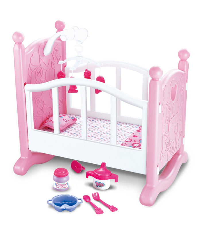 Culla Per Bambole Lettino Culletta Bambolotto Con Giostrina E Accessori Pappa         