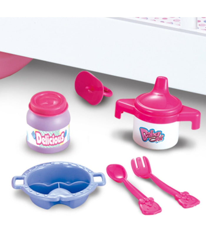 Culla Per Bambole Lettino Culletta Bambolotto Con Giostrina E Accessori Pappa         