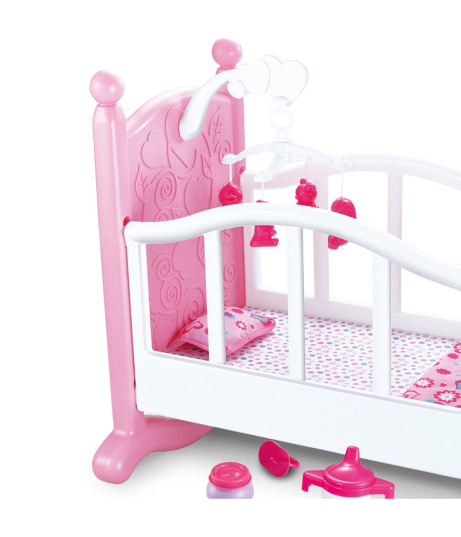 Culla Per Bambole Lettino Culletta Bambolotto Con Giostrina E Accessori Pappa         