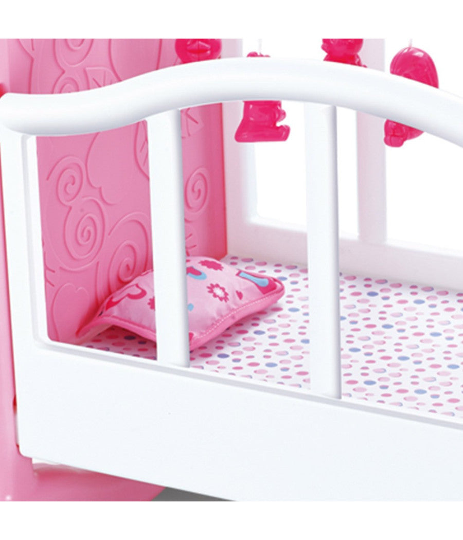 Culla Per Bambole Lettino Culletta Bambolotto Con Giostrina E Accessori Pappa         