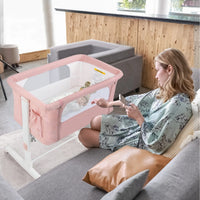 Culla per bambini 3 in 1 con 5 livelli di altezza regolabili borsa da viaggio, Traversina per bambini Rosa-Culle