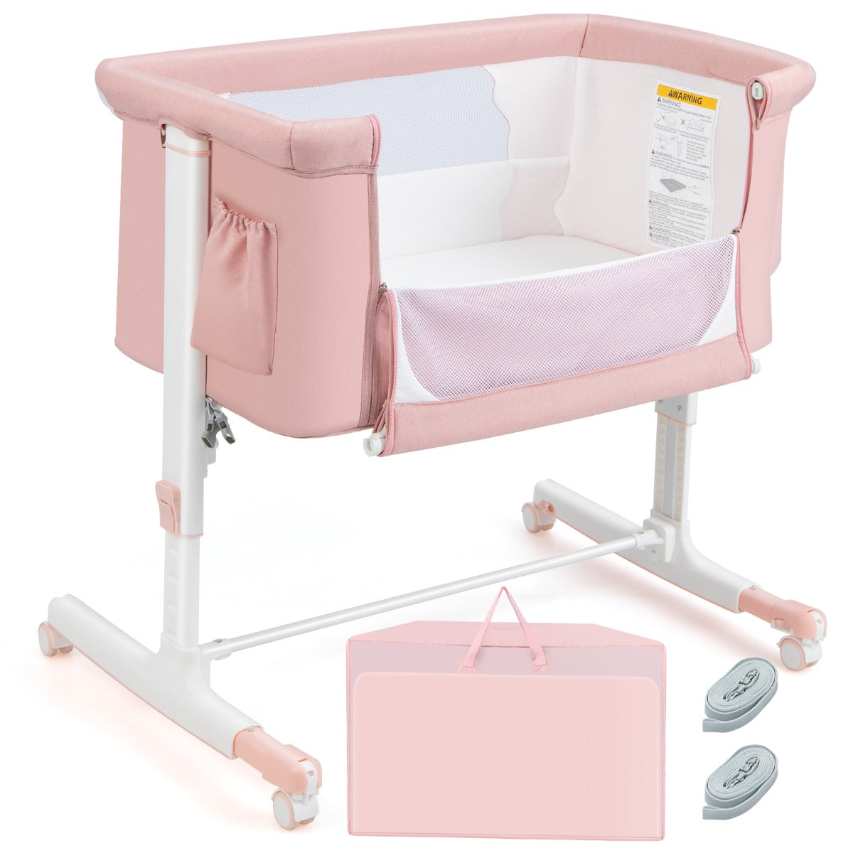 Culla per bambini 3 in 1 con 5 livelli di altezza regolabili borsa da viaggio, Traversina per bambini Rosa-Culle