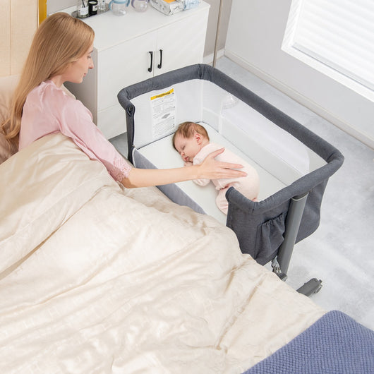 Culla per bambini 3 in 1 con 5 livelli di altezza regolabili borsa da viaggio, Traversina bambini Grigio scuro-Culle