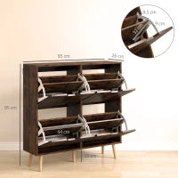 Mobile Scarpiera con 4 Cassetti Ribaltabili a 2 Livelli per 16 Paia, in Legno, 95x26x95 cm, Marrone