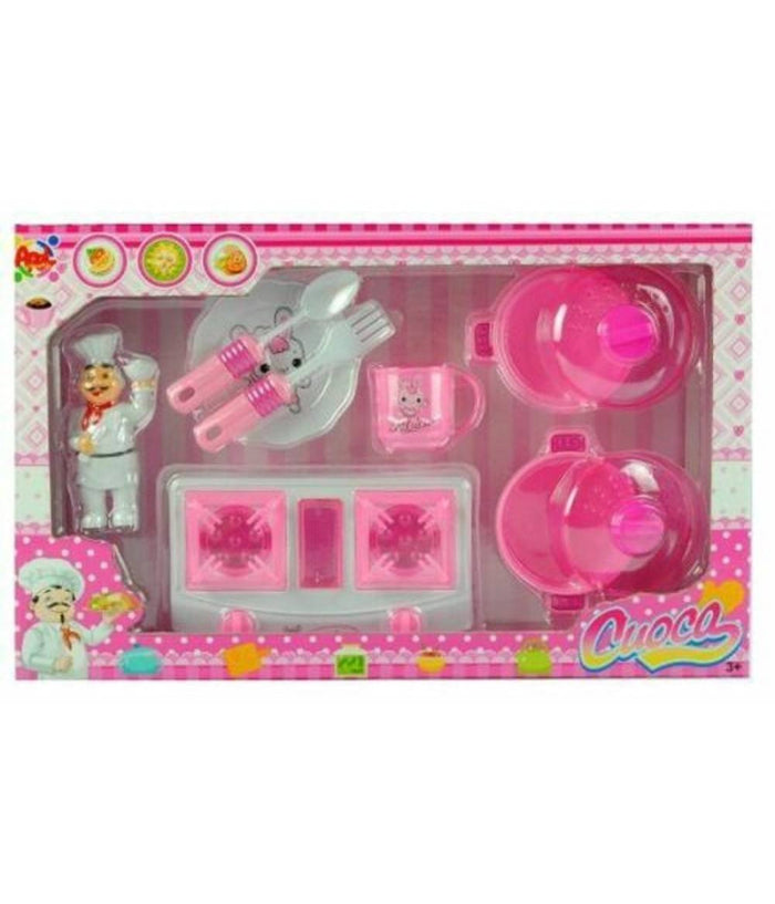 Cuoca Miss Chef Fornello Pentole Piatto Con Posate Giocattolo Gioco Bambina         