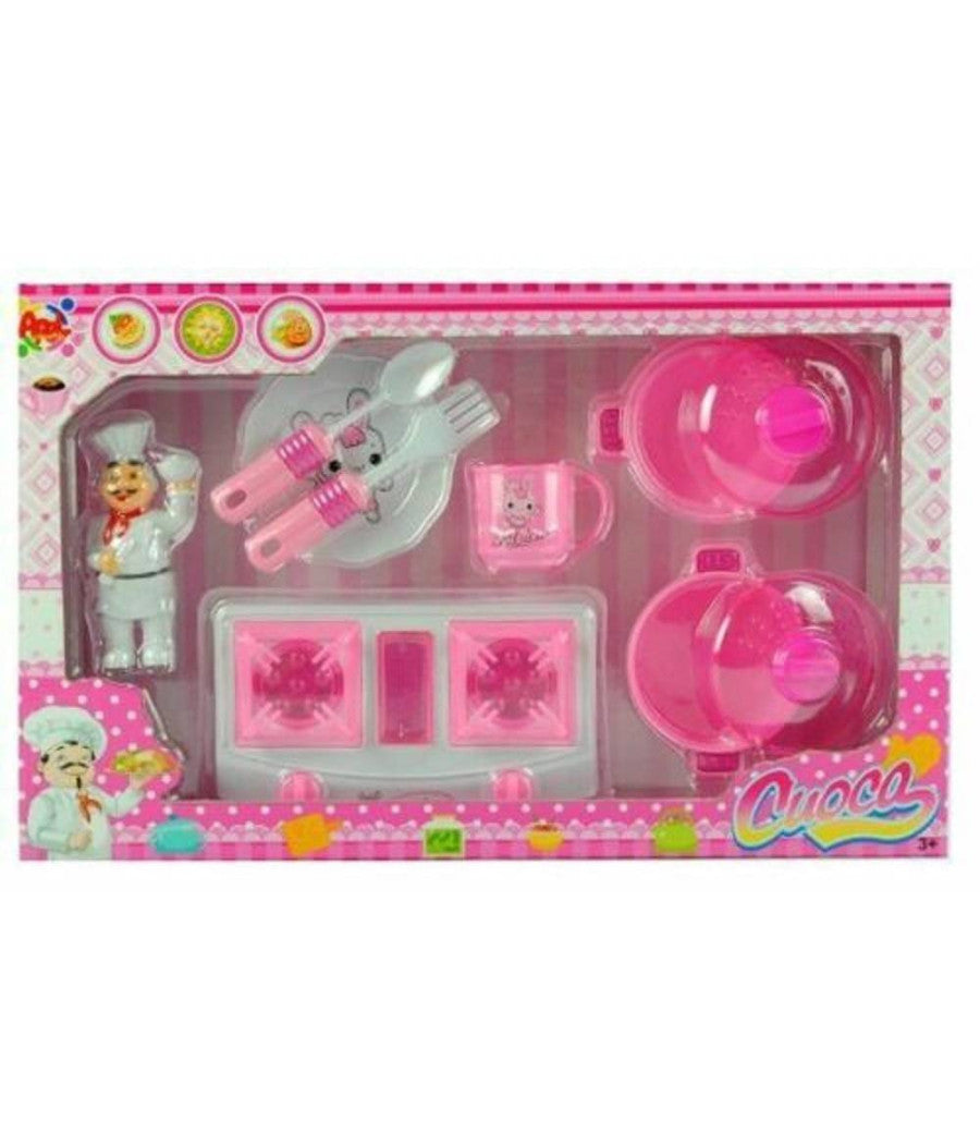 Cuoca Miss Chef Fornello Pentole Piatto Con Posate Giocattolo Gioco Bambina         