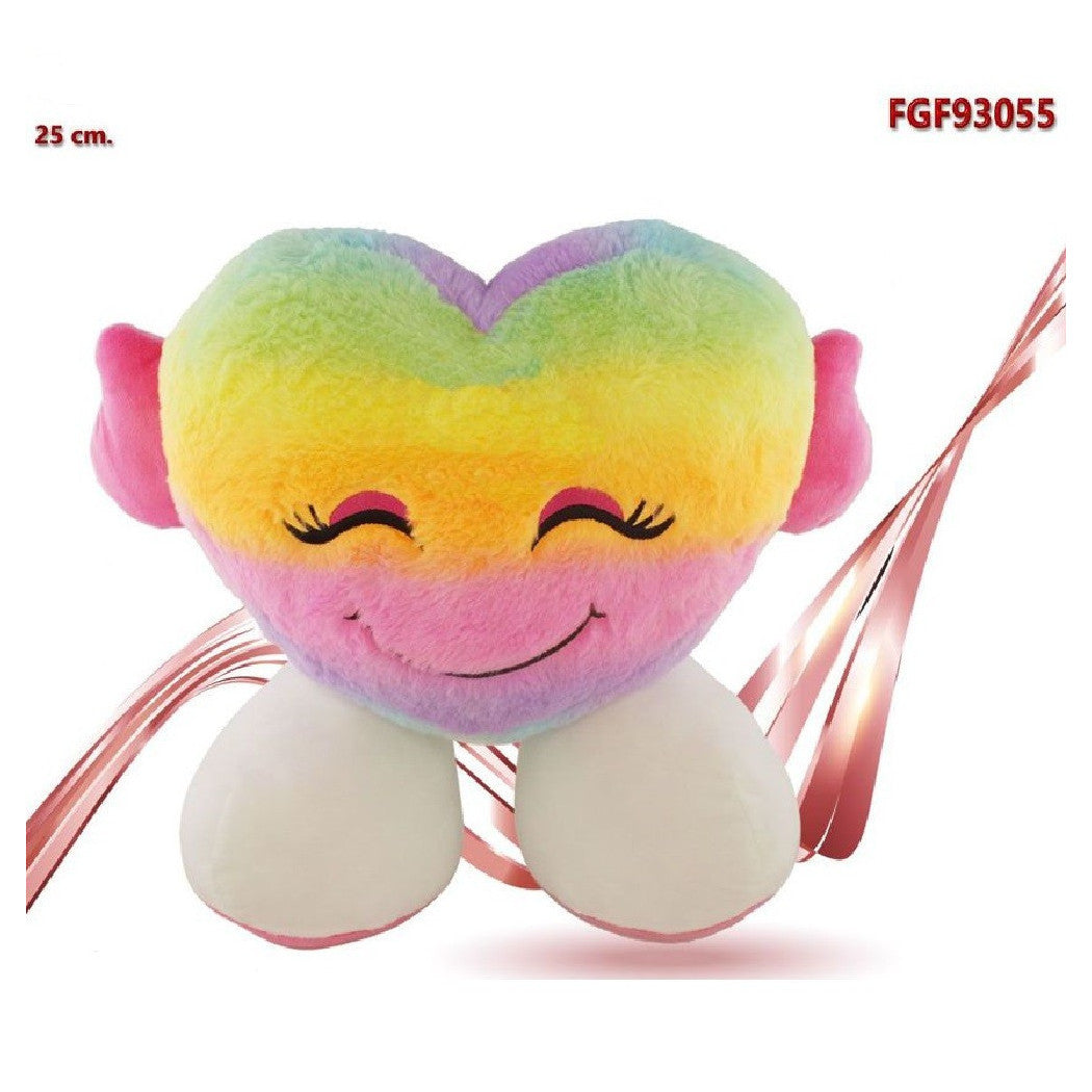 Trade Shop - Cuore In Peluche Con Piedi Multicolore 25 Cm Regalo San Valentino Pupazzo 93055 -