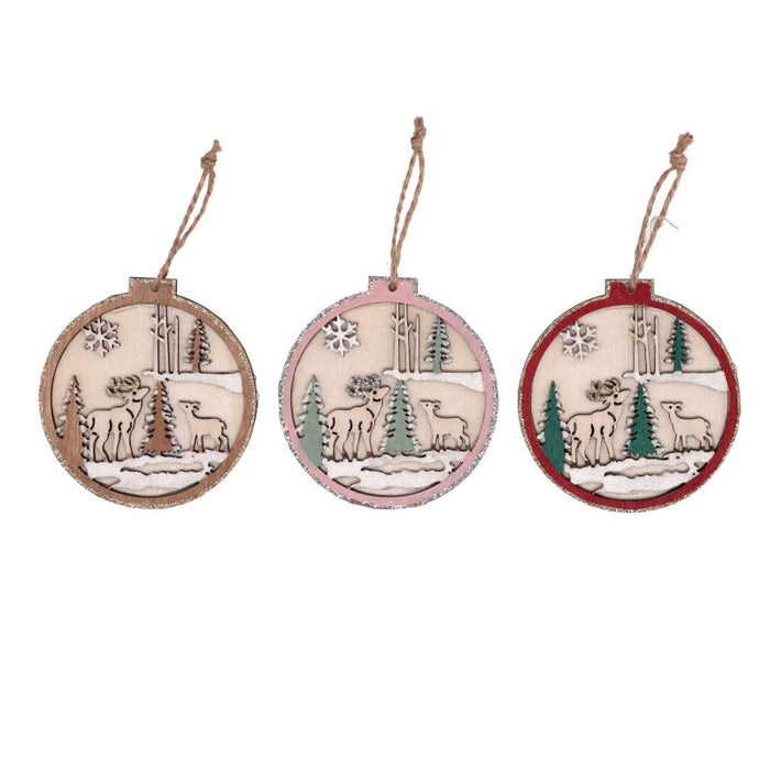 Cuore legno espositore c/12 addobbo renna 1-2 rosso cm 29x6,5h35