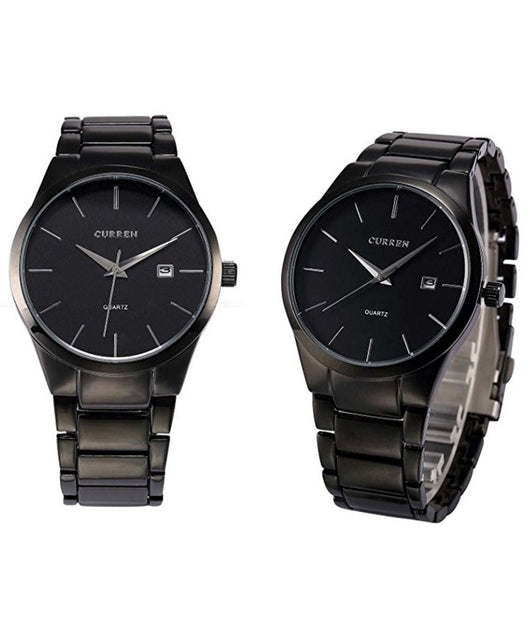 Curren Orologio Da Polso Uomo Acciaio Inox Analogico Quarzo Quadrante Nero         