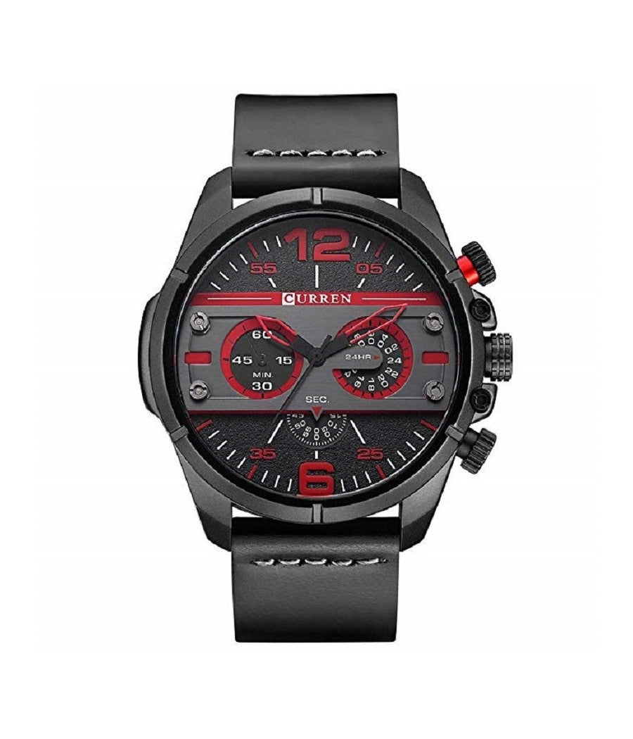 Curren Uomo Sport Impermeabile Cinturino In Pelle Orologio Da Polso 8259 Nero         