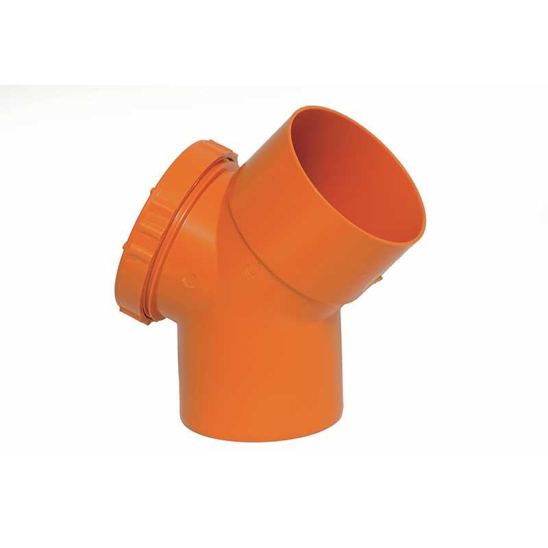 Curva 45° con tappo per ispezione in pvc : Colore - Arancio, Diametro - 160 (con tappo Ø125)