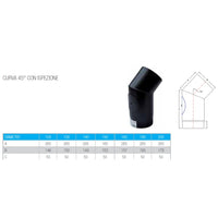 Curva a 45 gradi con ispezione da 120mm per stufa a legna