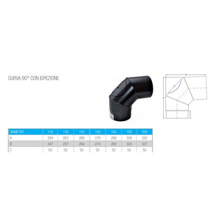 Curva a 90 gradi con ispezione da 160mm per stufa a legna