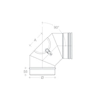 Curva gomito mf da 120mm con ispezione aderente in acciaio inox aisi 304