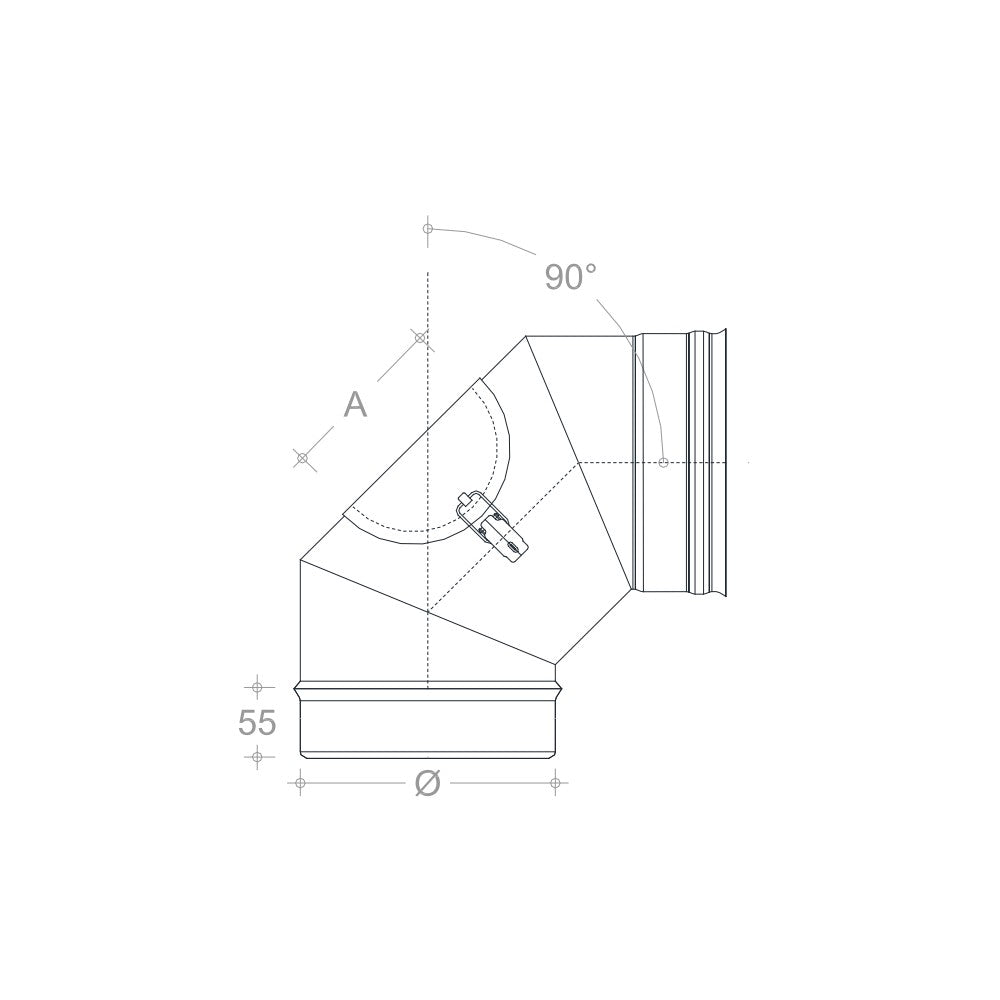 Curva gomito mf da 200mm con ispezione aderente in acciaio inox aisi 304