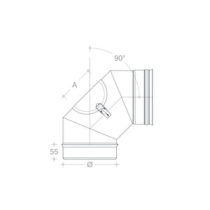 Curva gomito mf da 200mm con ispezione aderente in acciaio inox aisi 304