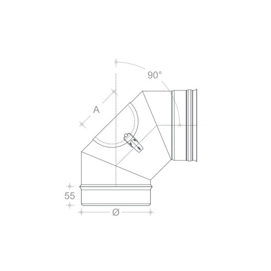 Curva gomito mf da 230mm con ispezione aderente in acciaio inox aisi 304