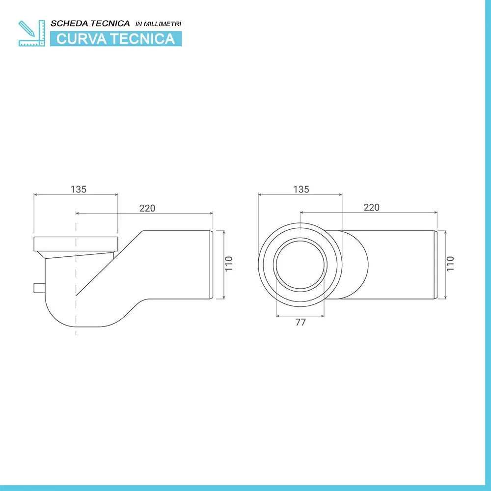 Curva tecnica per wc filo muro con diametro 11 cm completa di guarnizione