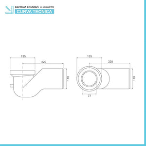 Curva tecnica per wc filo muro con diametro 11 cm completa di guarnizione