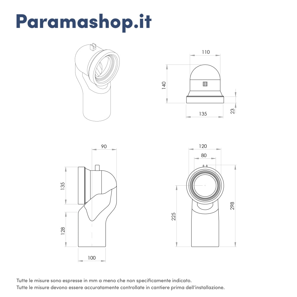 Curva tecnica sottovaso per sanitari filomuro diam. 100 mm