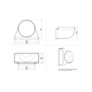 Curva verticale 90 gradi da tondo a rettangolare per tubo per aspirazione cappa BVCQT229
