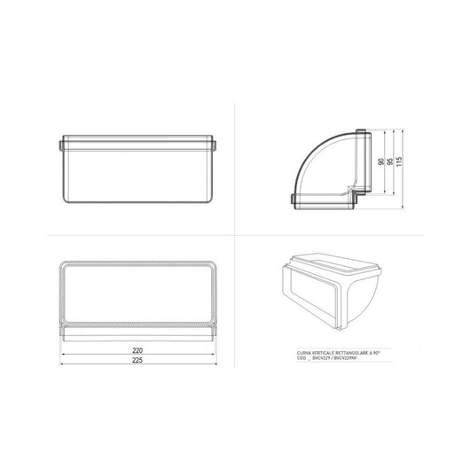 Curva verticale 90 gradi per tubo rettangolare per aspirazione cappa BVCV229