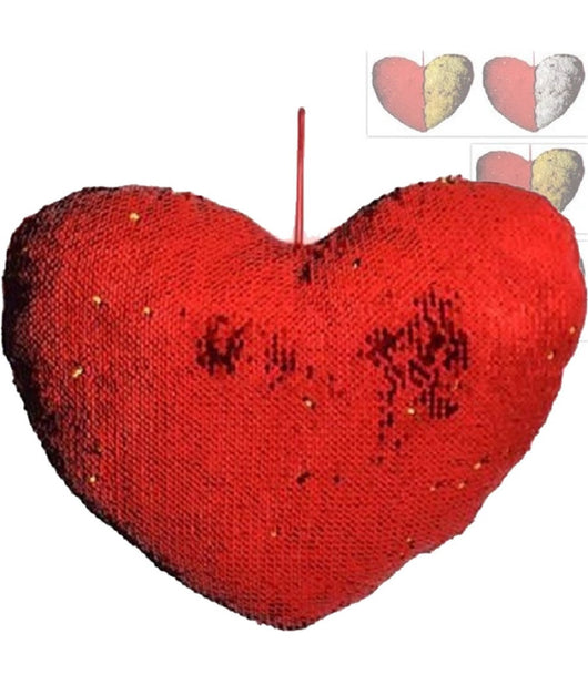 Cuscino Cuore Paillettes Bicolore Rosso Dorato Bianco 40x30 Regalo San Valentino         