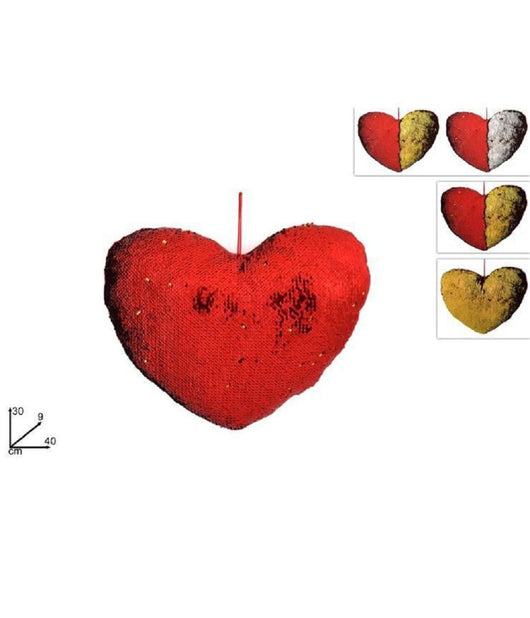 Cuscino Cuore Paillettes Bicolore Rosso Dorato Bianco 40x30 Regalo San Valentino         