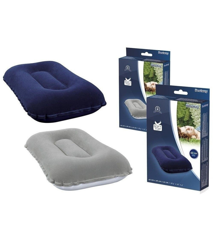 Cuscino Gonfiabile Floccato Rettangolare 48x30cm Per Viaggi Campeggio Mare 67121         