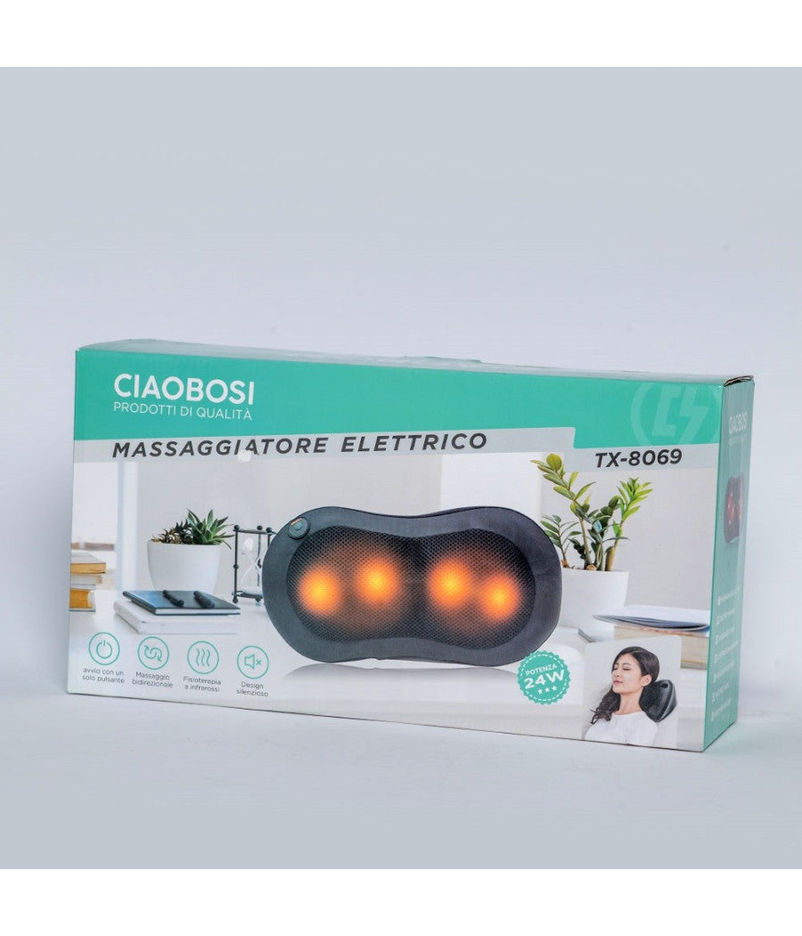 Cuscino Massaggiatore Elettrico Cervicale Massaggio Benessere Led Shiatsu Tx-8069         
