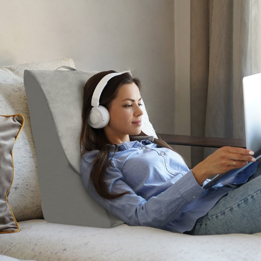 Cuscino a cuneo per dormire con design curvo unico e fodera lavabile in lavatrice, Cuscino triangolare Grigio-Cuscini