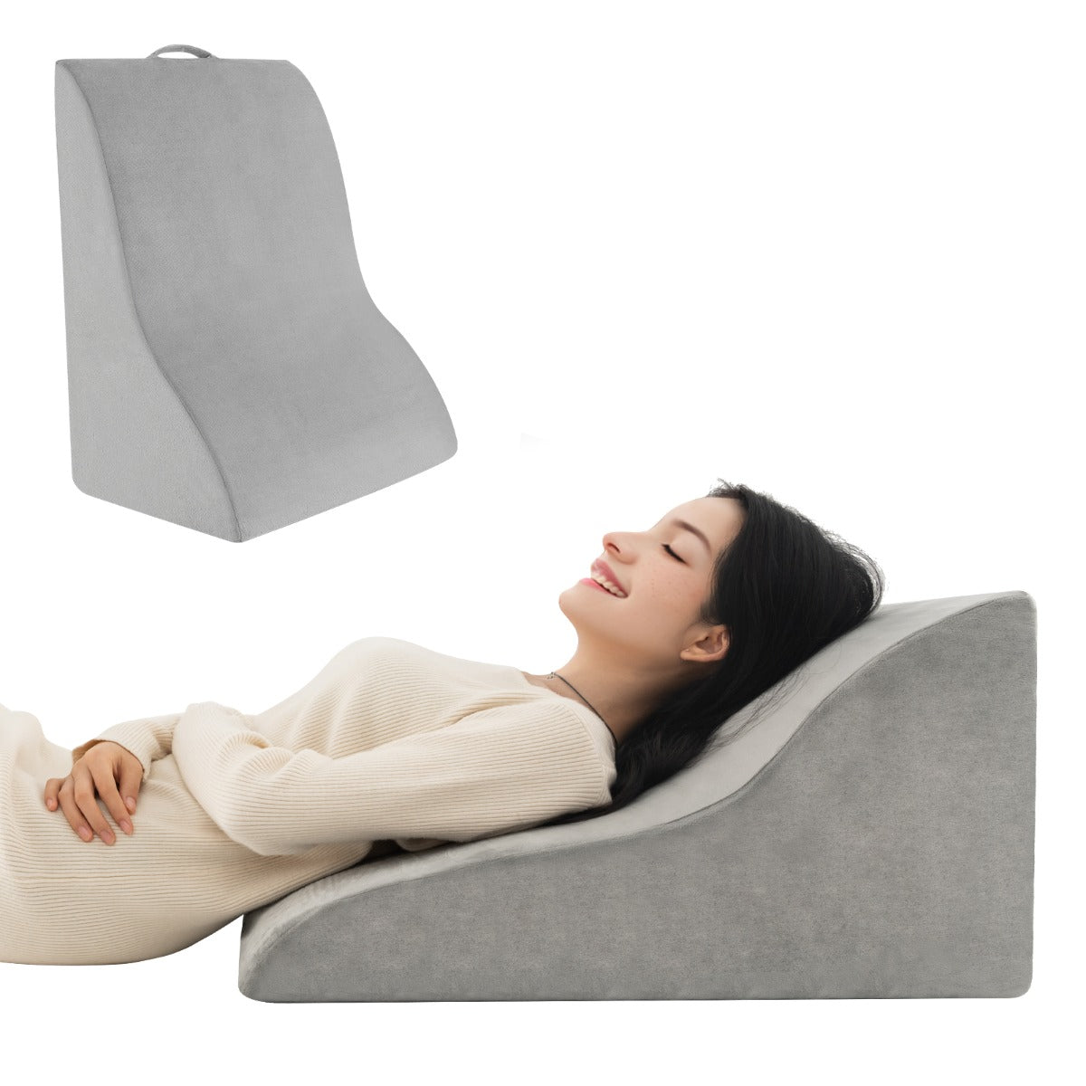 Cuscino a cuneo per dormire con design curvo unico e fodera lavabile in lavatrice, Cuscino triangolare Grigio-Cuscini