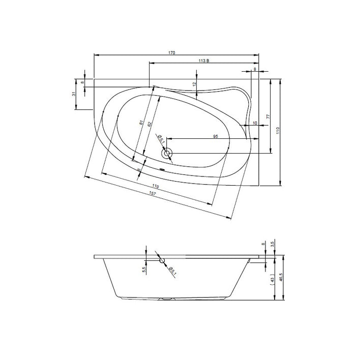 WC da banco EOLIS senza brida 52x36x40cm - con sedile freno a caduta