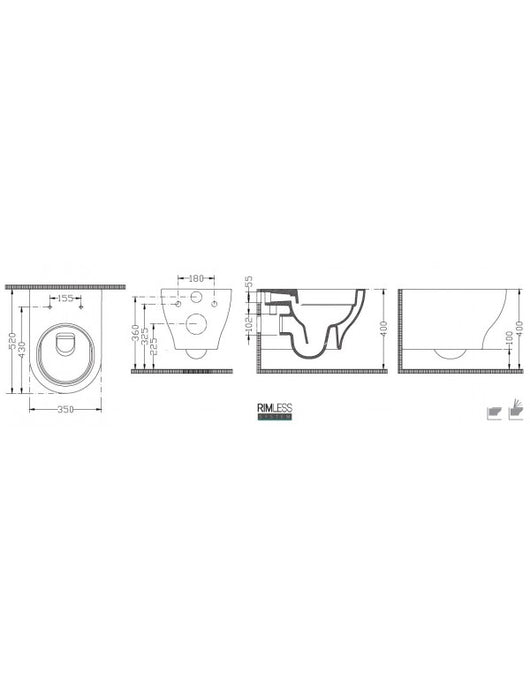 Vaso WC sospeso EOLIS 52x35x30 cm con sedile freno a ribalta