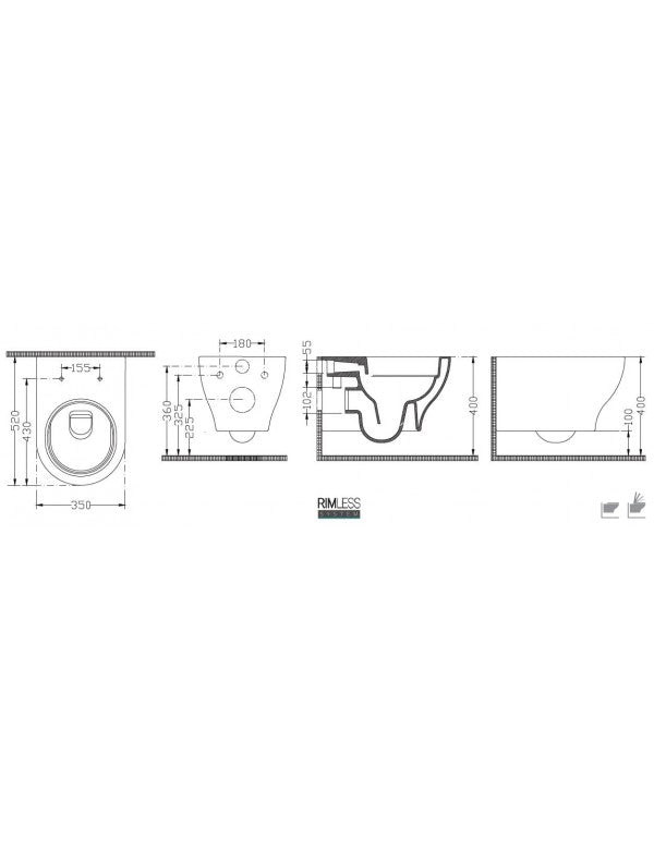 Vaso WC sospeso EOLIS 52x35x30 cm con sedile freno a ribalta