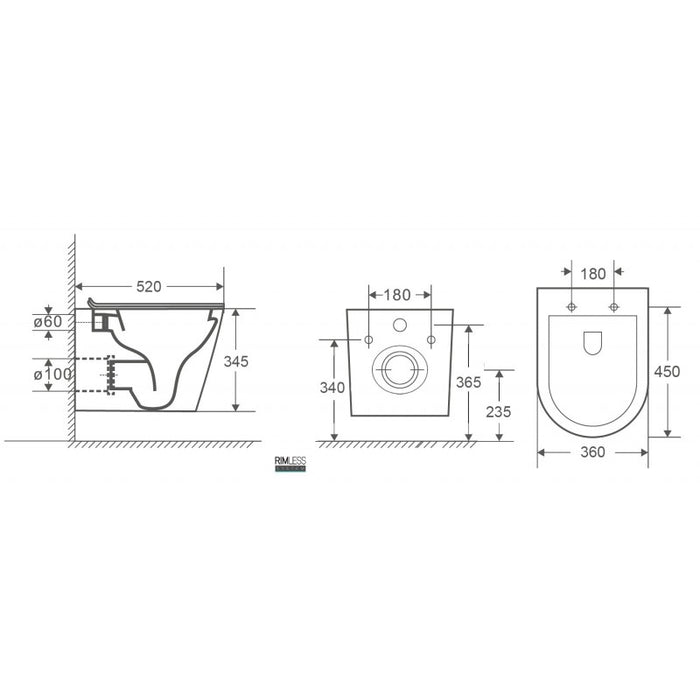 WC sospeso ZINA Rimless - con sedile con freno a caduta