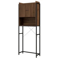kleankin Scaffale Sopra il WC, Mobiletto per Bagno con 2 Ante e Vano, 68 x 25,5 x 172,5 cm, Marrone e Nero