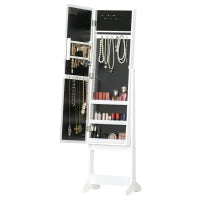 Armadietto Portagioie con Specchio Regolabile e Luci LED Bianco Caldo, 36x30x136 cm