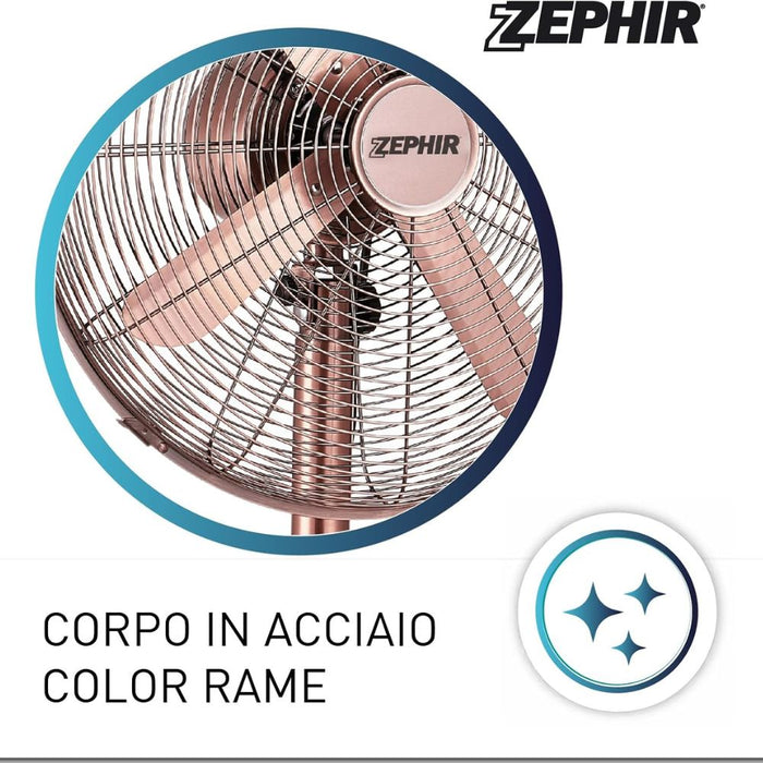 Ventilatore a piantana vintage zephir pfvf41br 40 cm 3 velocità e oscillazione
