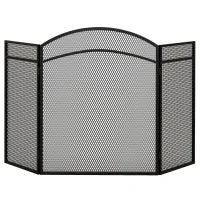 Parascintille per Camino Pieghevole a 3 Pannelli in Metallo con Design Classico, 96x60cm, Nero