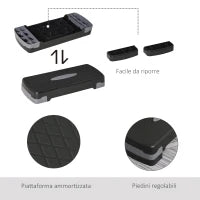 Stepper Fitness Casa, Step Fitness con Altezza Regolabile 10-15 cm, con Strato Antiscivolo, Pedana Step Fitness Casa per Allenamento a Palestra, 68x29cm, Nero e Grigio
