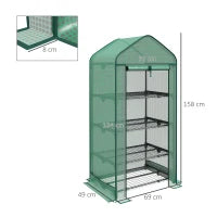Serra per Piante a 4 Ripiani con Porta Avvolgibile, in Metallo e PE, 69x49x158 cm, Verde Scuro