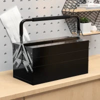 DURHAND Cassetta degli Attrezzi Metallia Pieghevole con 5 Vassoi e Manico per Officina Garage 45x20x34,5 cm Nero