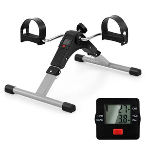 Cyclette da scrivania con resistenza regolabile per allenare gambe e braccia, Pedaliera pieghevole con display LCD Nero-Cyclette